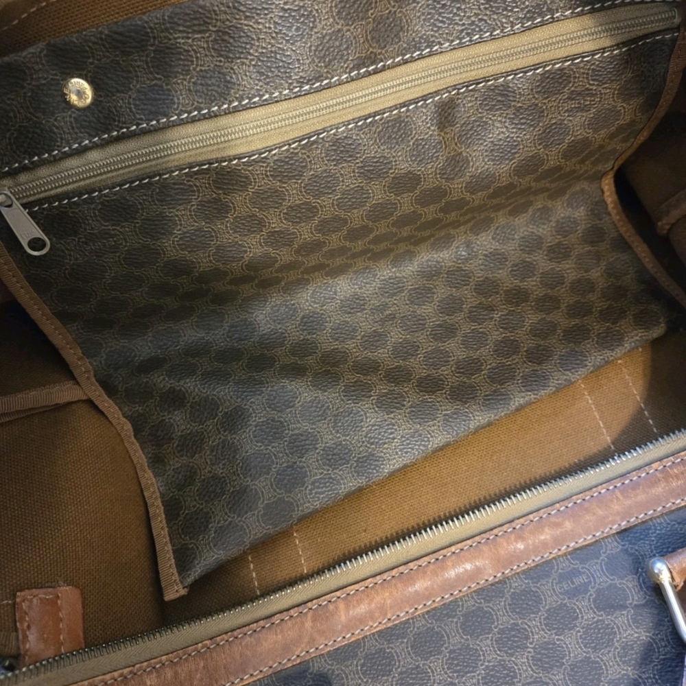 Celine Triomphe Macadam Boston Bag Brown Leather Large Capacity W Sholder Strap - Picture 6 of 14